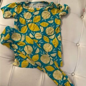 Lemon Print Kids Pajama Set by Little Bum Bums - Blue and Yellow
